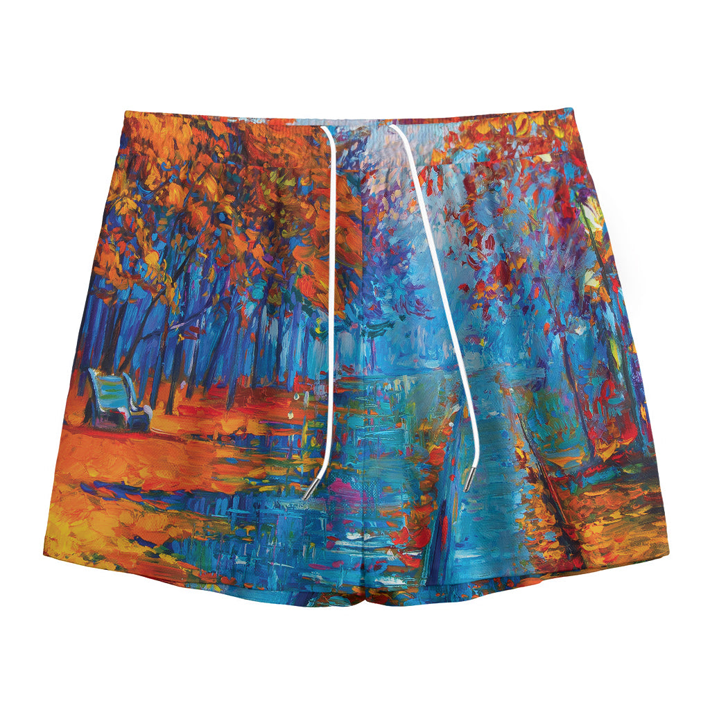 Autumn Painting Print Mesh Shorts