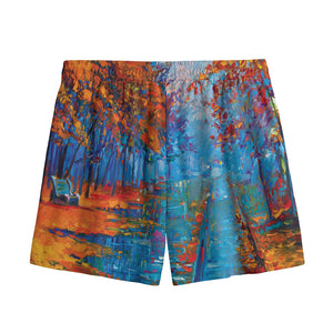 Autumn Painting Print Mesh Shorts