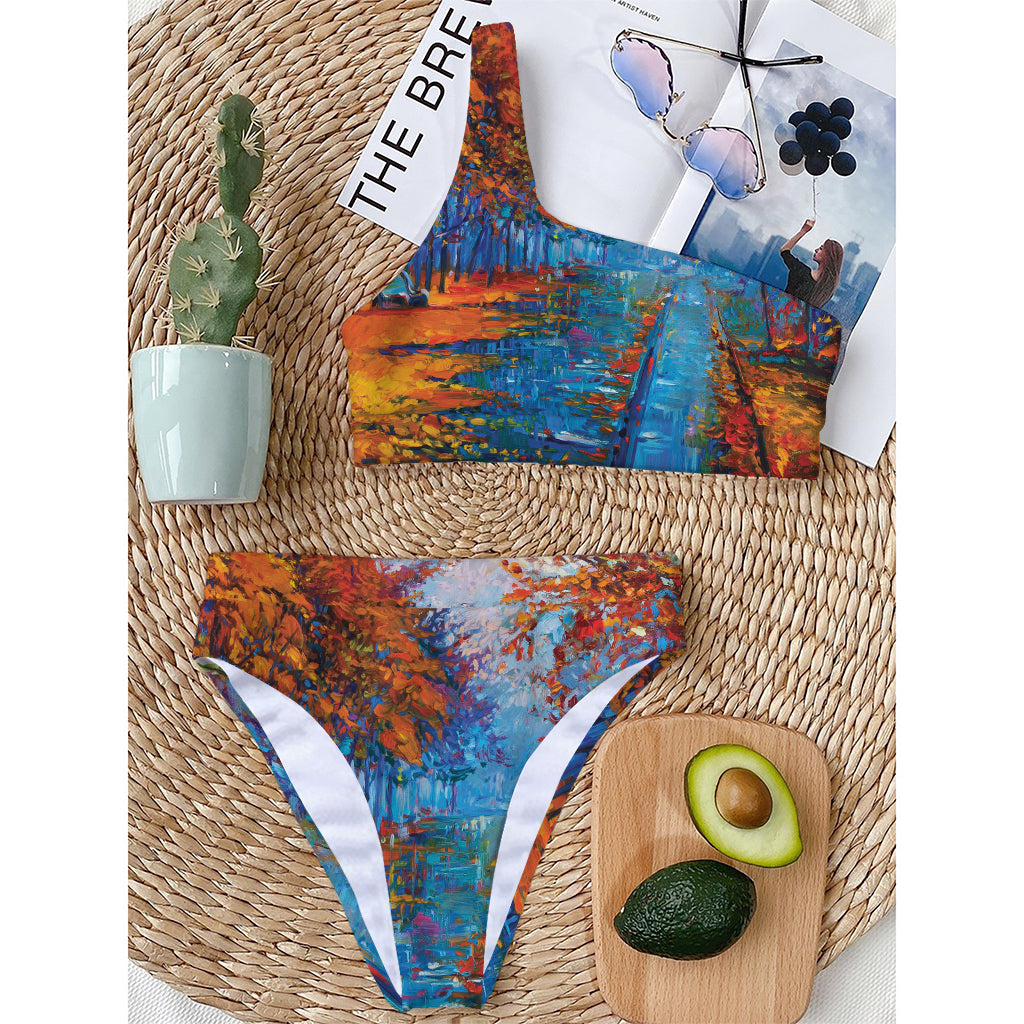 Autumn Painting Print One Shoulder Bikini Top