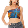 Autumn Painting Print One Shoulder Crop Top