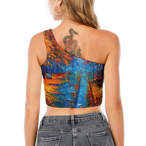 Autumn Painting Print One Shoulder Crop Top