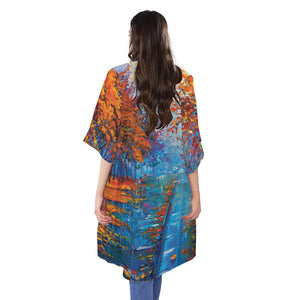 Autumn Painting Print Open Front Beach Cover Up