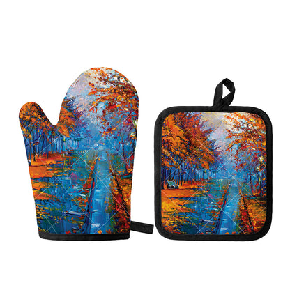 Autumn Painting Print Oven Mitt And Pot Holder Set