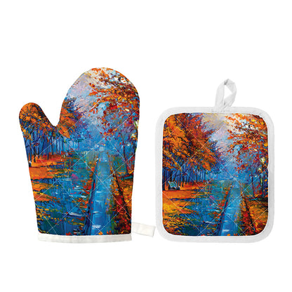 Autumn Painting Print Oven Mitt And Pot Holder Set
