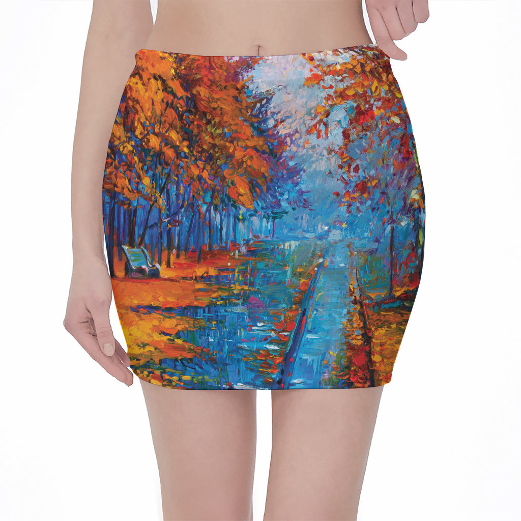 Autumn Painting Print Pencil Mini Skirt