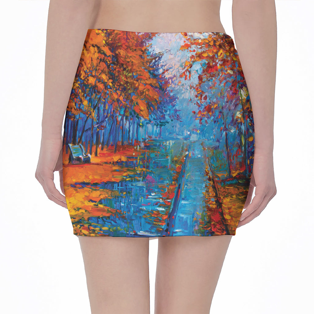 Autumn Painting Print Pencil Mini Skirt