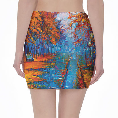 Autumn Painting Print Pencil Mini Skirt