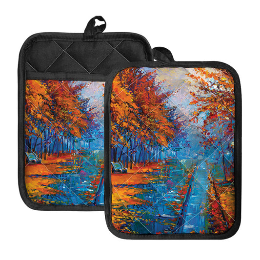 Autumn Painting Print Pot Holders With Pocket