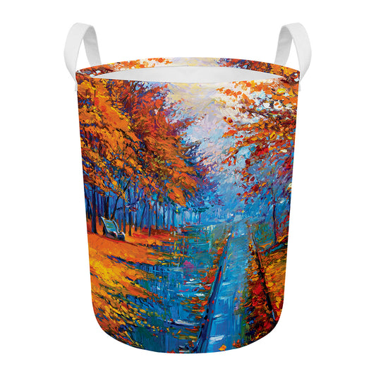 Autumn Painting Print Round Laundry Basket