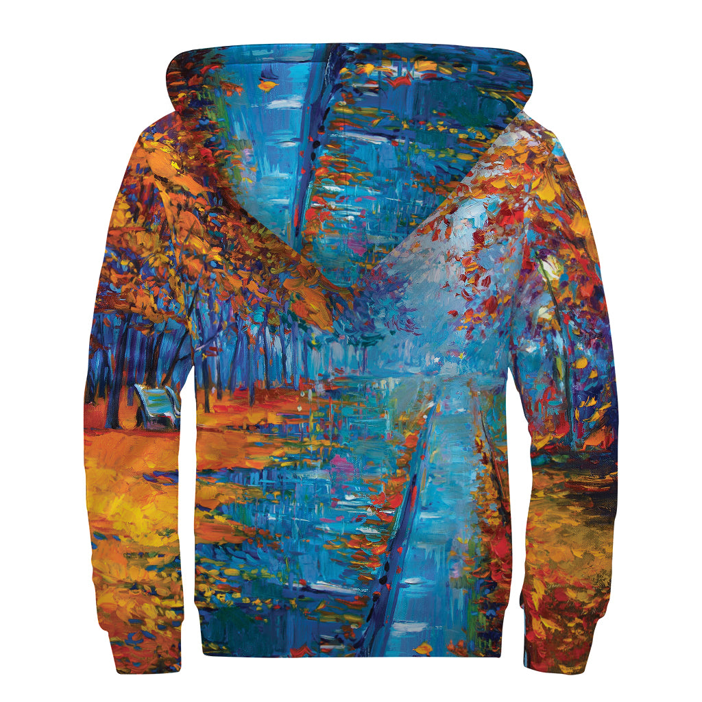 Autumn Painting Print Sherpa Lined Zip Up Hoodie