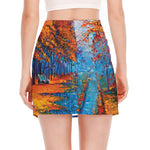 Autumn Painting Print Side Slit Mini Skirt