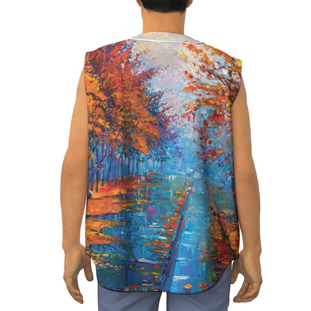 Autumn Painting Print Sleeveless Baseball Jersey