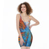 Autumn Painting Print Sleeveless Bodycon Dress