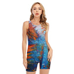 Autumn Painting Print Sleeveless One Piece Swimsuit