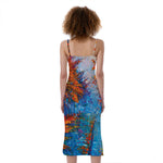 Autumn Painting Print Slim Fit Midi Cami Dress