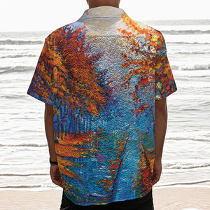 Autumn Painting Print Textured Short Sleeve Shirt