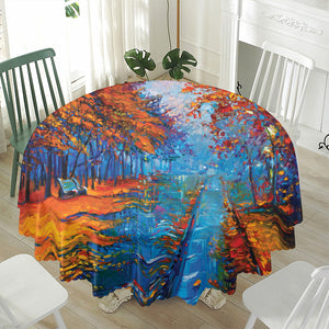 Autumn Painting Print Waterproof Round Tablecloth