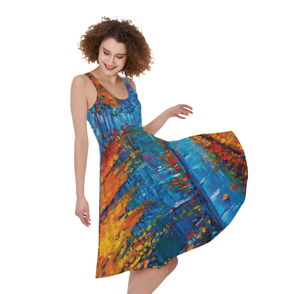 Autumn Painting Print Women's Sleeveless Dress