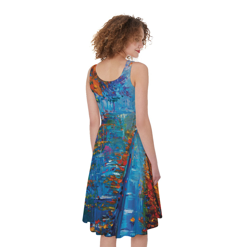 Autumn Painting Print Women's Sleeveless Dress