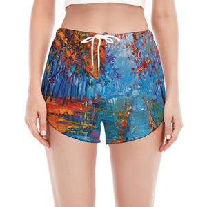 Autumn Painting Print Women's Split Running Shorts