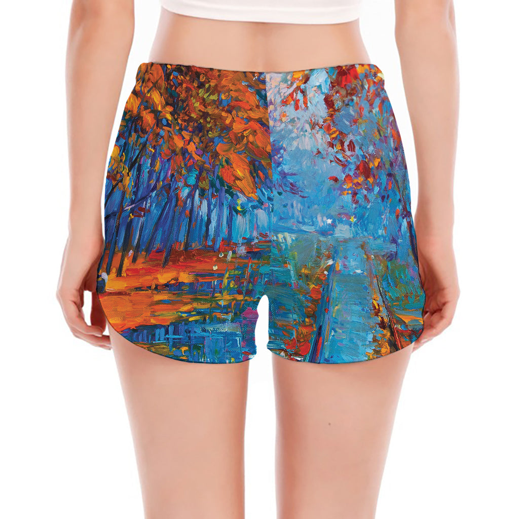 Autumn Painting Print Women's Split Running Shorts