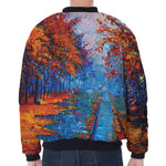 Autumn Painting Print Zip Sleeve Bomber Jacket