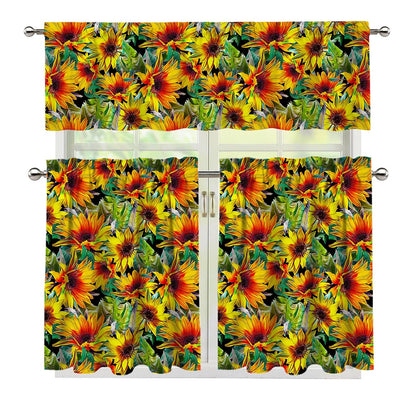 Autumn Sunflower Pattern Print 3 Piece Kitchen Curtains