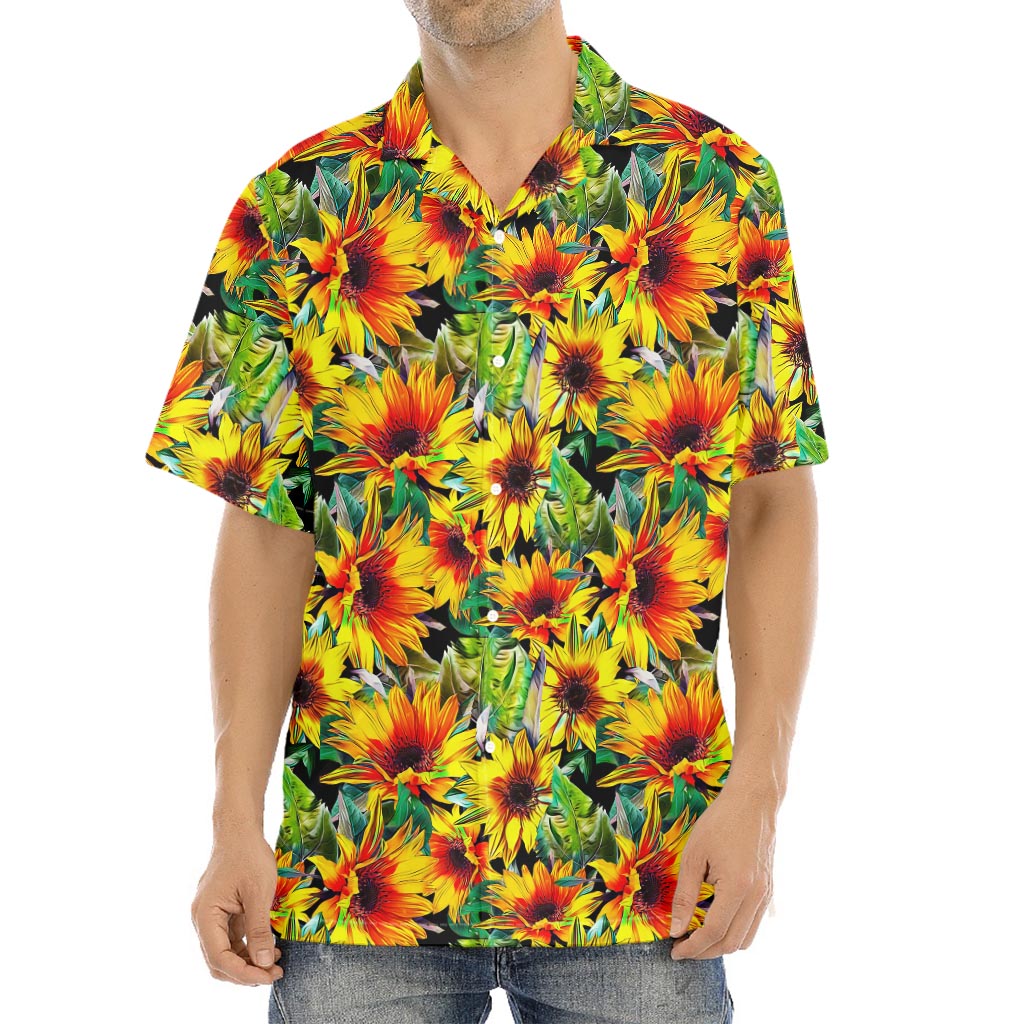 Autumn Sunflower Pattern Print Aloha Shirt