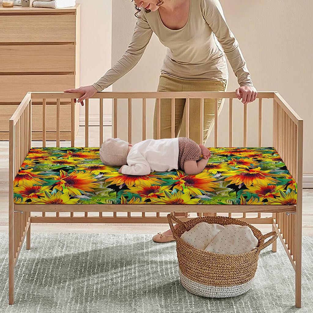 Autumn Sunflower Pattern Print Baby Crib Sheet