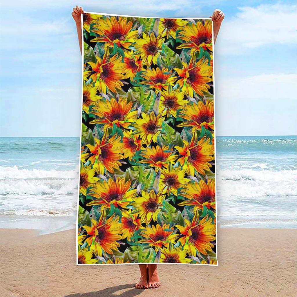 Autumn Sunflower Pattern Print Beach Towel