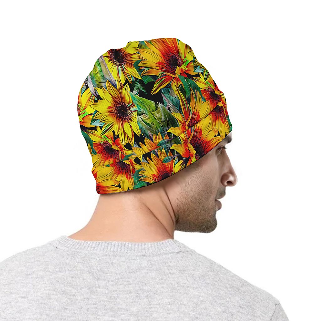 Autumn Sunflower Pattern Print Beanie