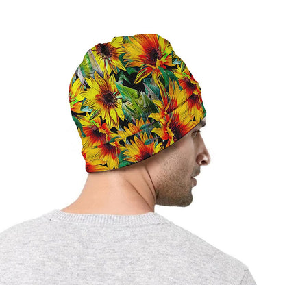 Autumn Sunflower Pattern Print Beanie
