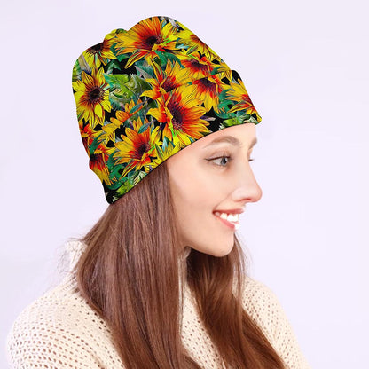 Autumn Sunflower Pattern Print Beanie