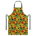 Autumn Sunflower Pattern Print Bib Apron With Pocket