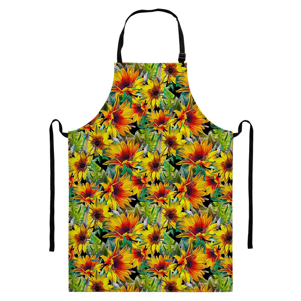 Autumn Sunflower Pattern Print Bib Apron With Pocket