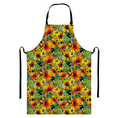 Autumn Sunflower Pattern Print Bib Apron With Pocket