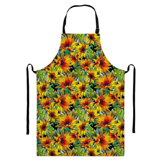 Autumn Sunflower Pattern Print Bib Apron With Pocket