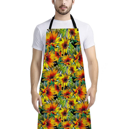 Autumn Sunflower Pattern Print Bib Apron With Pocket