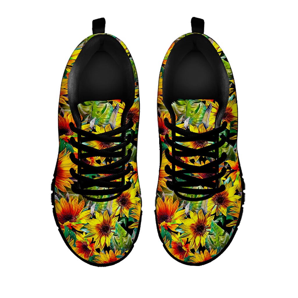 Autumn Sunflower Pattern Print Black Running Shoes