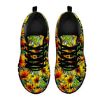 Autumn Sunflower Pattern Print Black Running Shoes