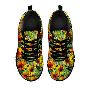 Autumn Sunflower Pattern Print Black Running Shoes