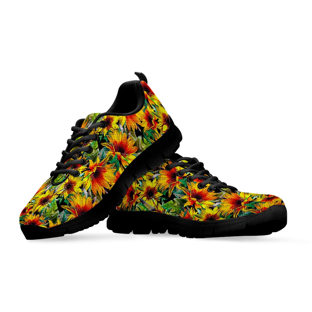 Autumn Sunflower Pattern Print Black Running Shoes