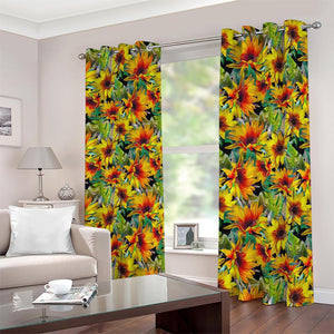 Autumn Sunflower Pattern Print Blackout Grommet Curtains
