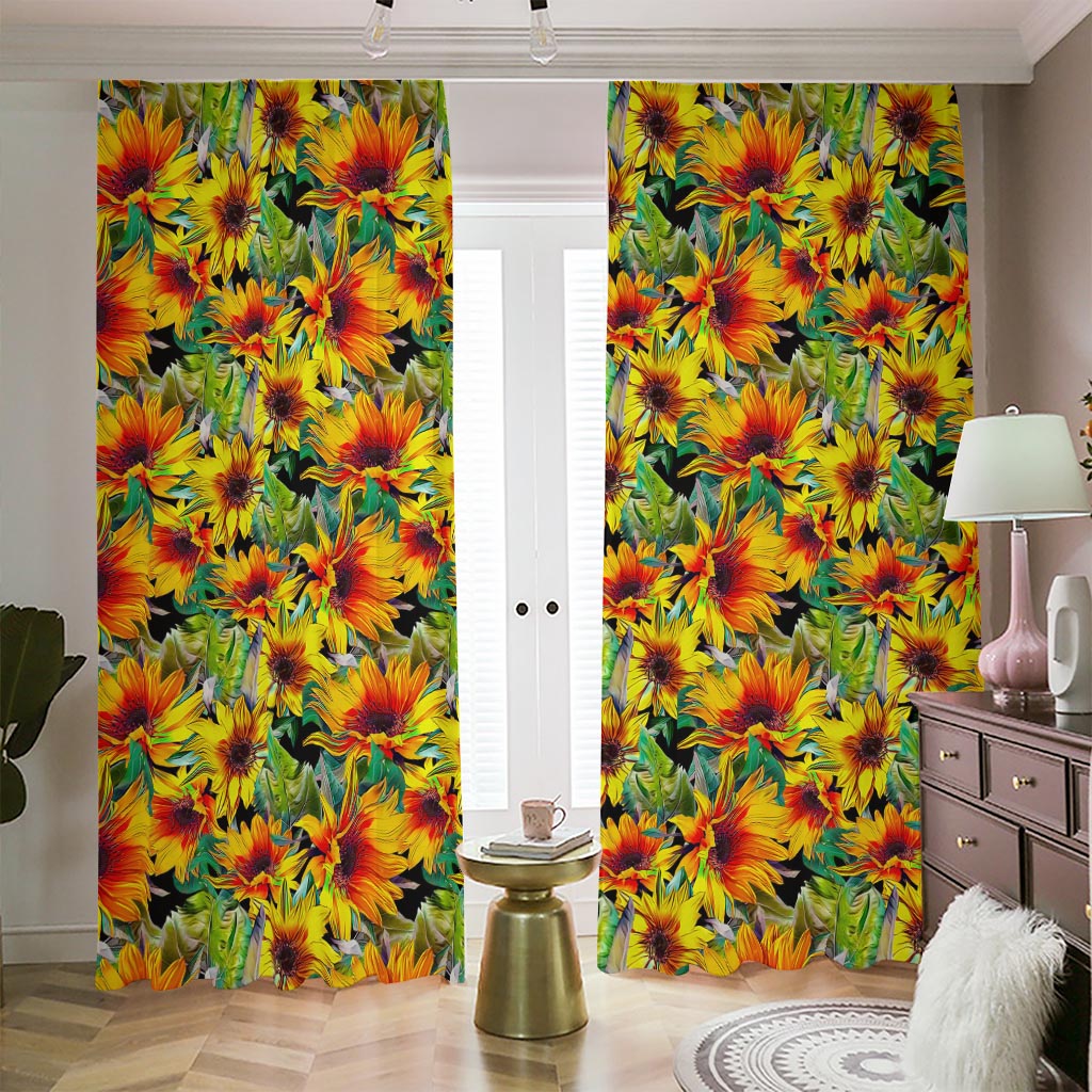 Autumn Sunflower Pattern Print Blackout Pencil Pleat Curtains