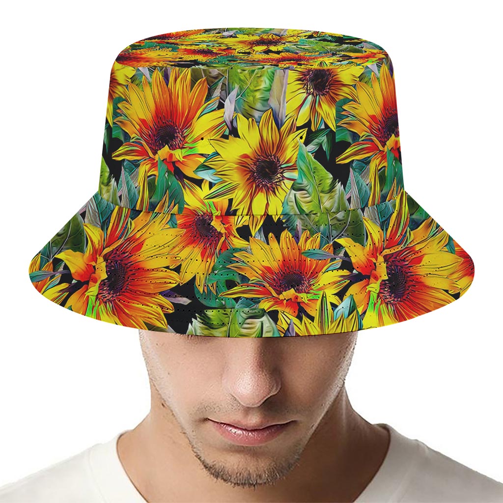 Autumn Sunflower Pattern Print Bucket Hat