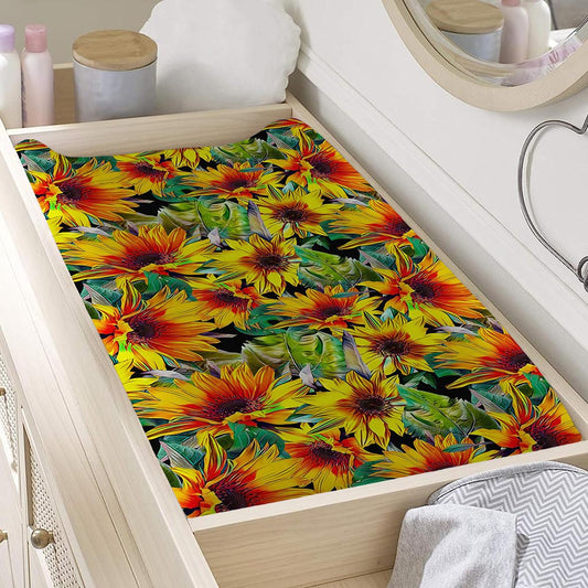 Autumn Sunflower Pattern Print Changing Pad Cover