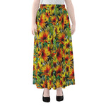 Autumn Sunflower Pattern Print Chiffon Maxi Skirt