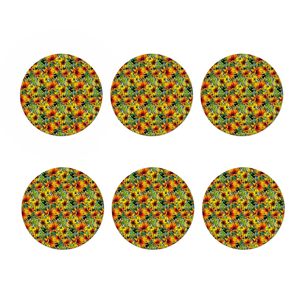 Autumn Sunflower Pattern Print Coaster Set