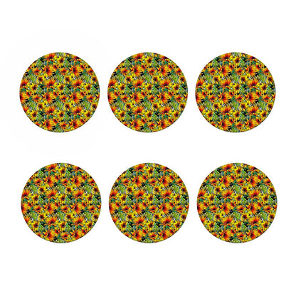 Autumn Sunflower Pattern Print Coaster Set