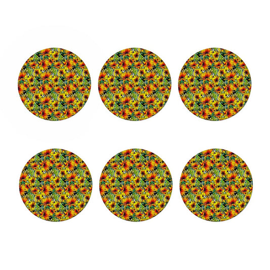 Autumn Sunflower Pattern Print Coaster Set